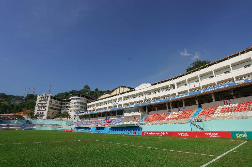 Life Stadium stands and school buildings